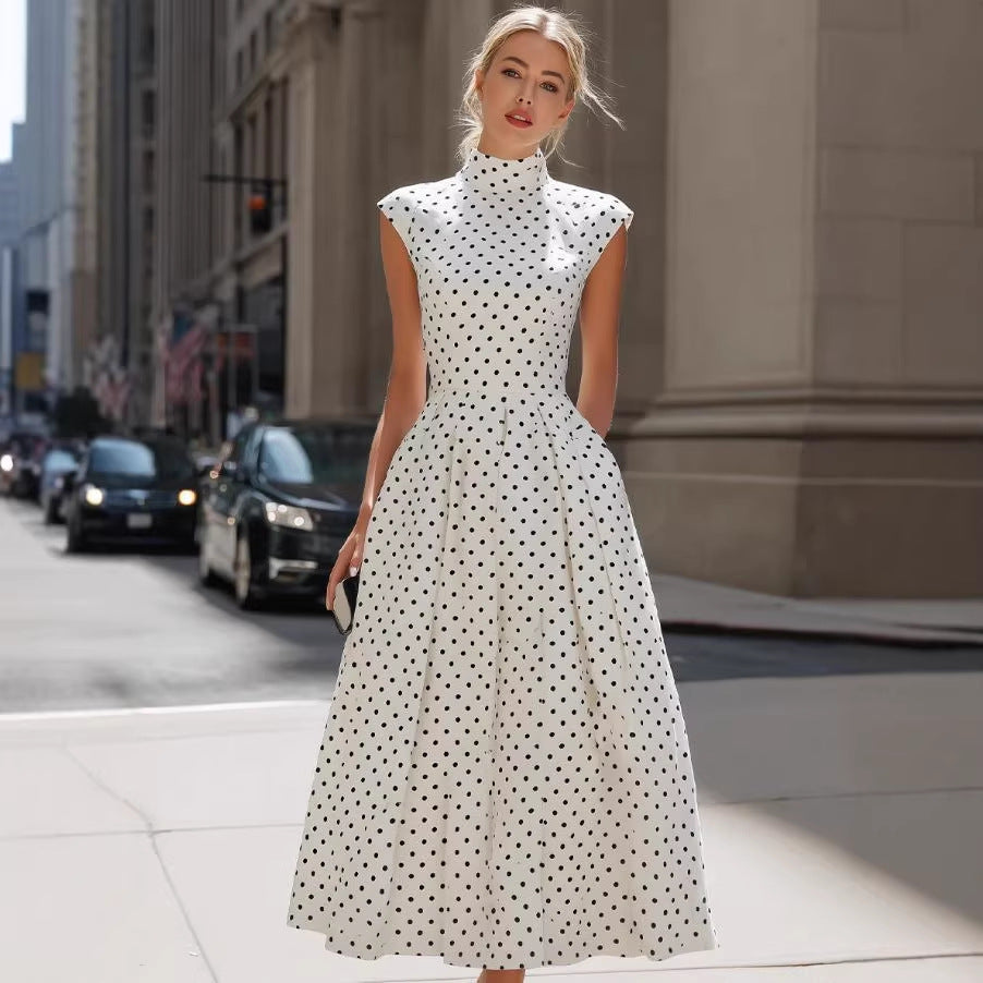 Sleeveless Off-shoulder Polka-dot Elegant Womens Dress