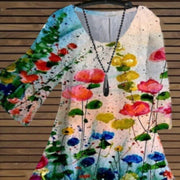 Floral Print V‑Neck Chiffon Blouse – Lightweight, Loose Fit
