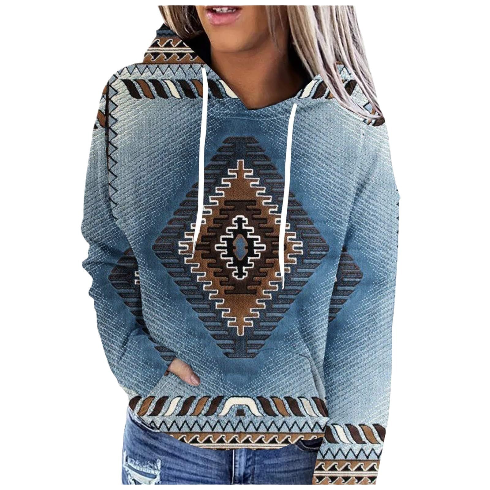 Women's 3D Retro Multicolor Hooded Sweatshirt with Pockets