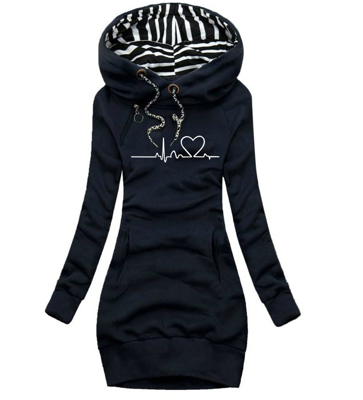 Women's Cute Heart Print Long Hoodie Pullover Sweatshirt