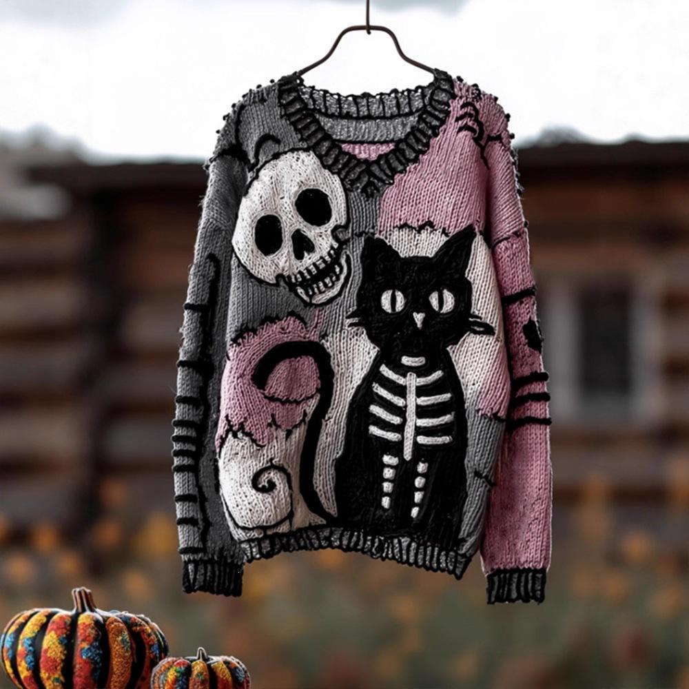V-neck Pullover with a Premium Printed Faux-knit Design