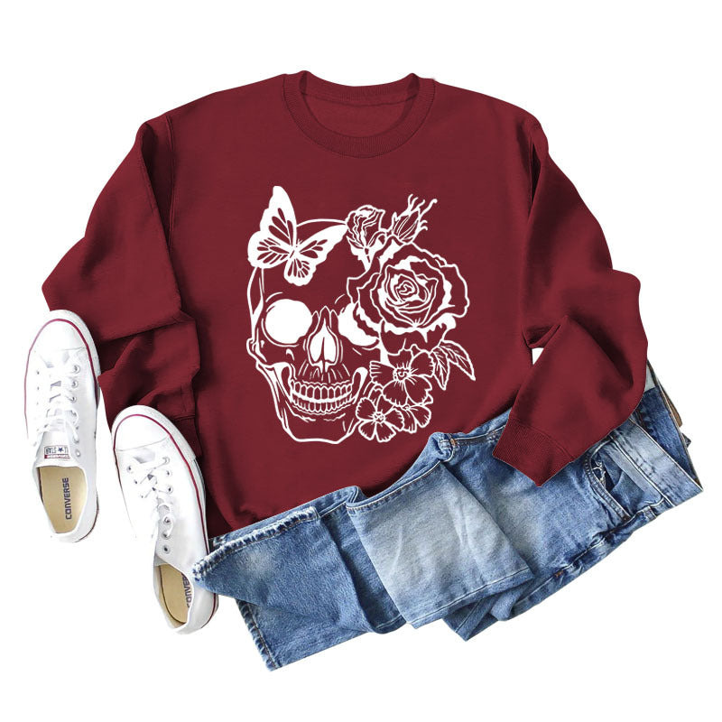 Women's Skull Butterfly Graphic Long Sleeve Sweater