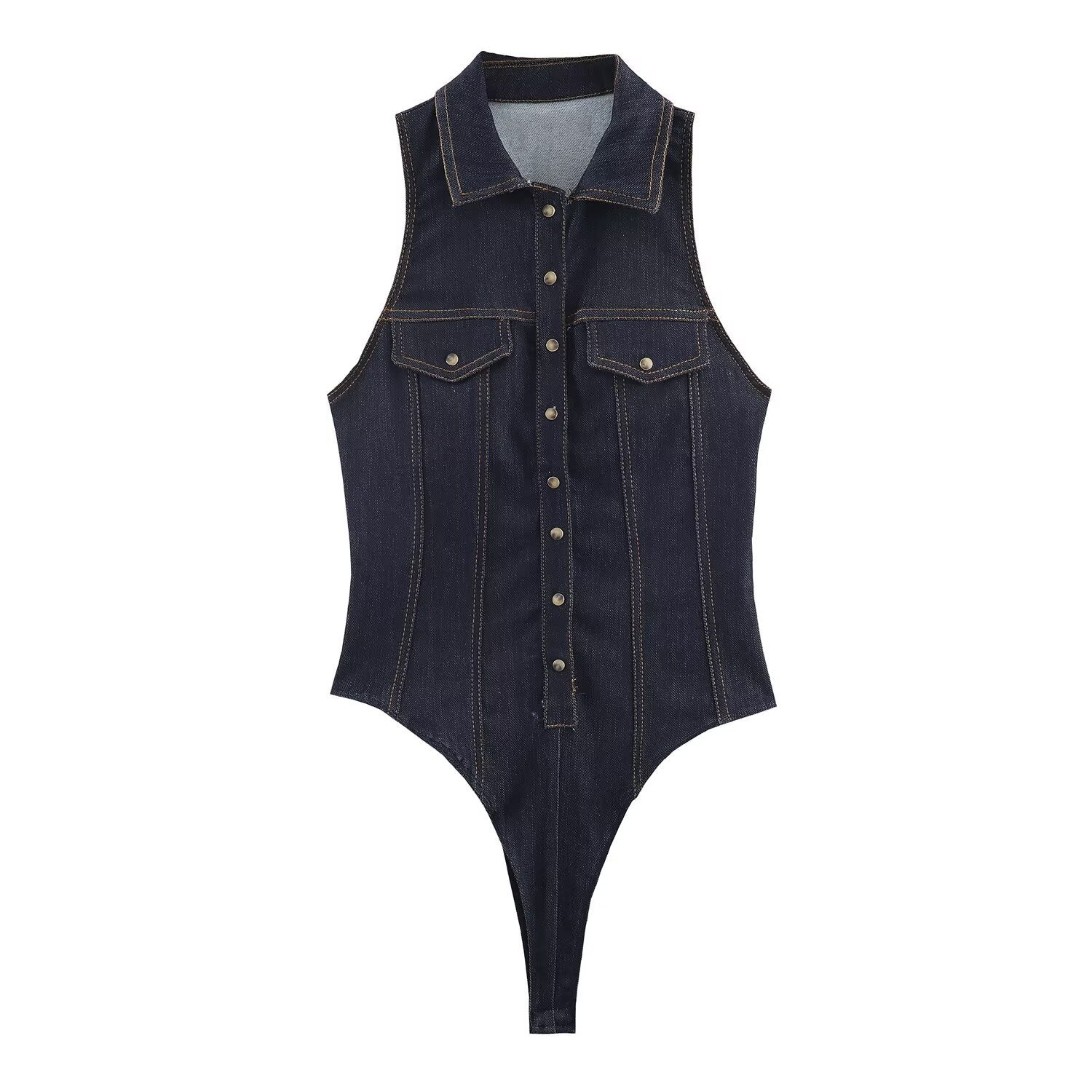 Sleeveless Denim Bodycon Jumpsuit for Women