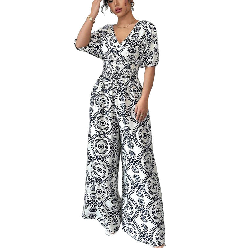 Boho Wide-Leg Jumpsuit with Pockets