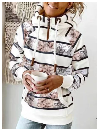 Women's Printed High Neck Fleece Pullover Sweater