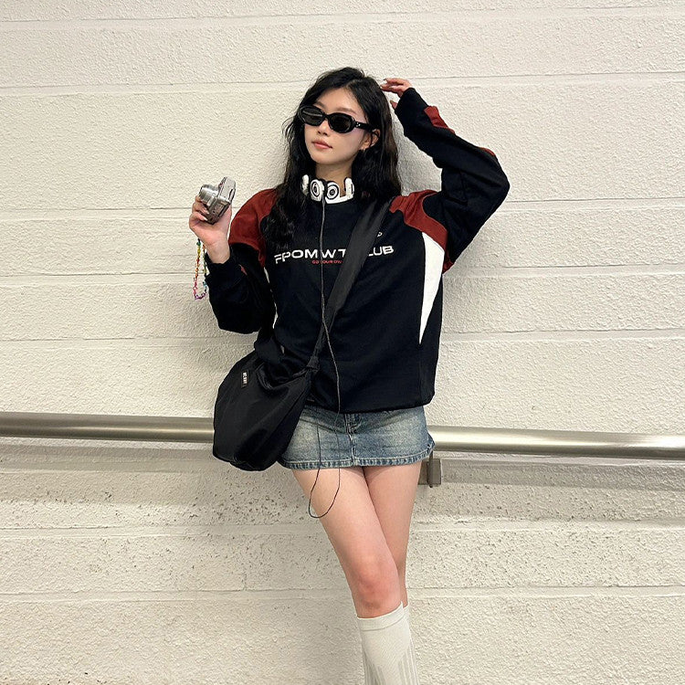 Letter Embroidered Oversized Hip-Hop Sweater