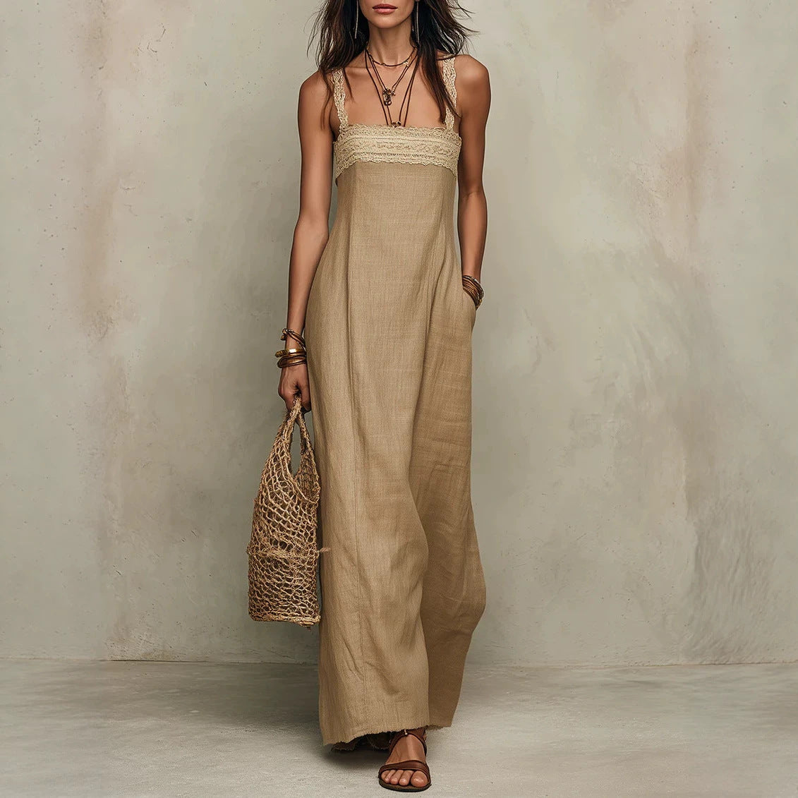 Loose-fit Womens Strap Straight Maxi Dress