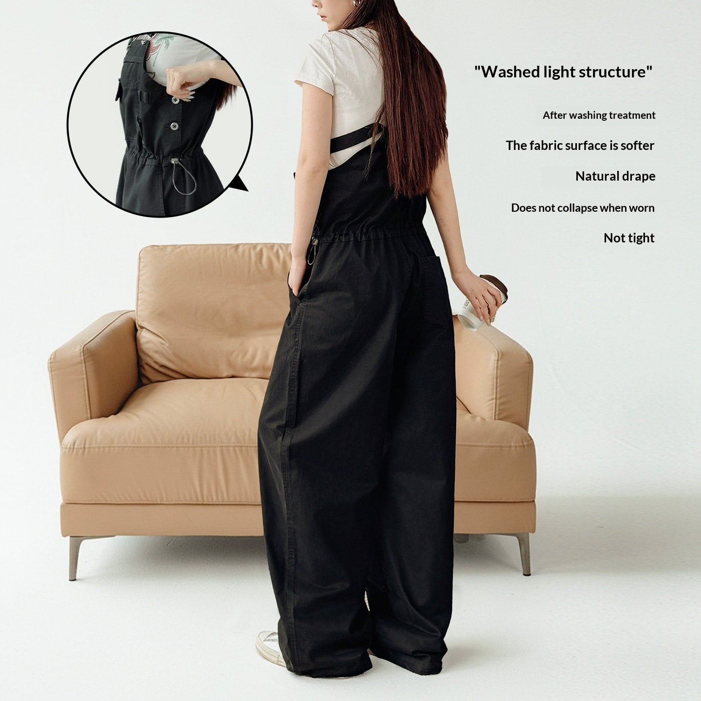 Cotton Wide-Leg Workwear Overalls with Suspenders