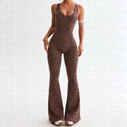 Leopard Print V-Neck Backless Slim Fit Halter Jumpsuit