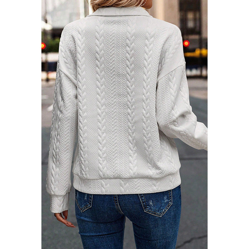 Chic Zip-Up Lapel Pullover Sweater