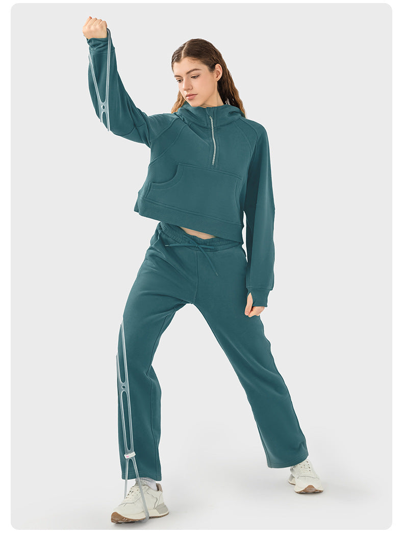 Autumn And Winter Hoodie Half Zipper Sweater Women's Short Casual Loose All-Match Sports Top