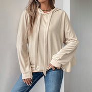 Hoodie With Drawstrings Ruffled Thin Sweater For Women