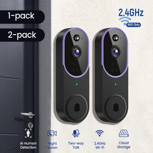 1pc/2pcs/ Wireless Doorbell Security Camera, 166° Panoramic View, Automatic Tracking Of People And Vehicles, 1080P Night Vision Automatic Tracking, Person/vehicle Detection, Spotlight, Two-way Comm...