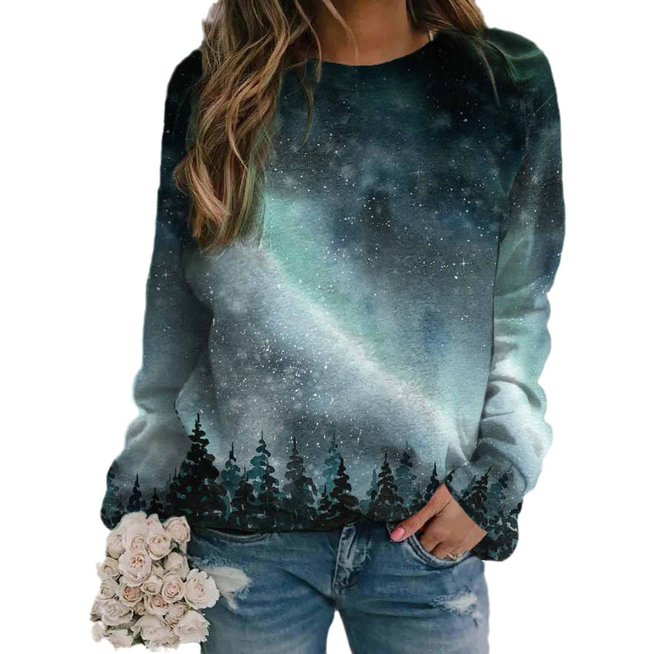 Floral Landscape Print Long Sleeve Streetwear Pullover