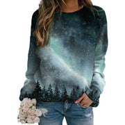 Floral Landscape Print Long Sleeve Streetwear Pullover