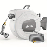 65/100FT X 1/2" Retractable Garden Hose Reel, Decorative Outdoor Garden Hose Reels - Automatic Self Retract Wall Mount Hose Reel Enclosed Storage, Any Length Lock, 10 Pattern Nozzle-Grey