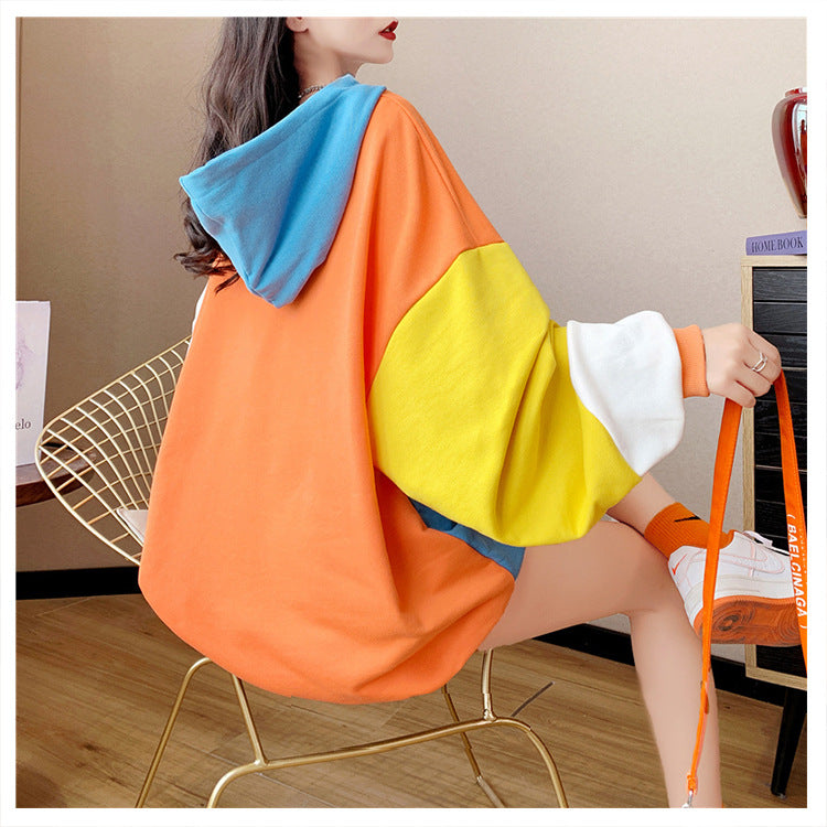 Cozy Color-Block Hooded Sweater for Women