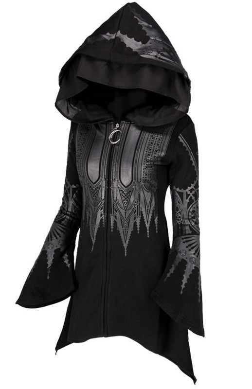 Women's Punk Black Hooded Graphic Sweatshirt Halloween Cosplay