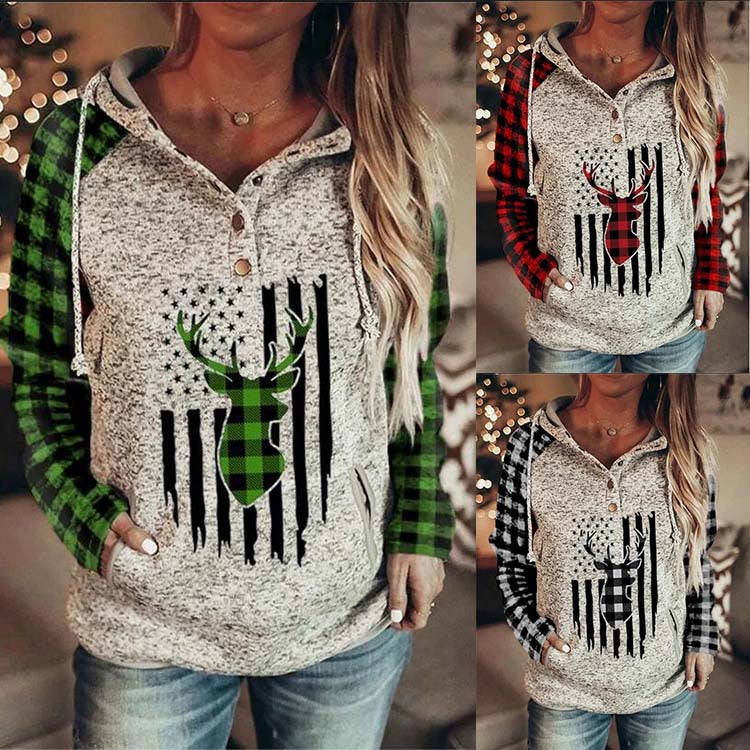 Plaid Print Fleece Hooded Sweatshirt
