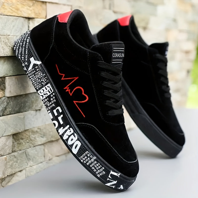 Men's Trendy Skateboarding Sneakers with Electrocardiogram Heart Pattern – Street‑Style All‑Season