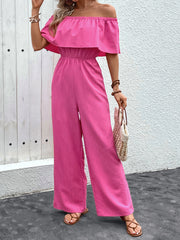 Chic Off-Shoulder Solid Color Casual Jumpsuit
