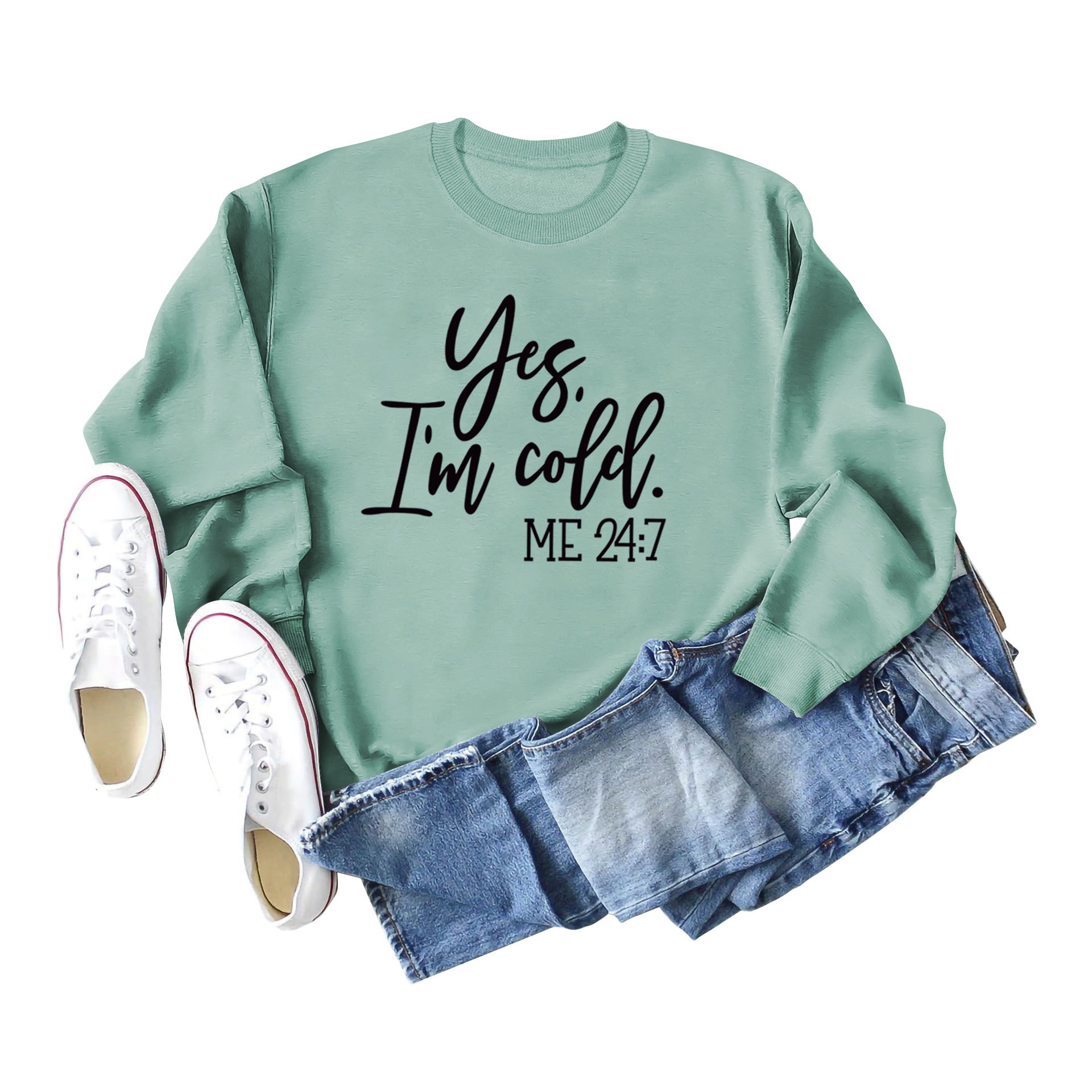 Retro Letter Print Cotton Crew Neck Women's Sweatshirt