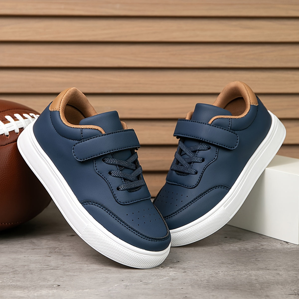Kids' All-Season Casual Sneakers with Hook-and-Loop Closure, Breathable PU Upper and EVA Sole