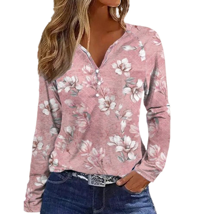 Vintage Floral V-Neck Long Sleeve Top