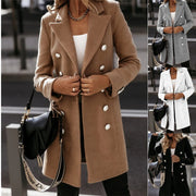 Women's Double-Breasted Long-Sleeved Coat with Suit Collar