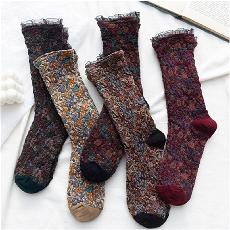 Vintage Lace Cotton Socks for Women