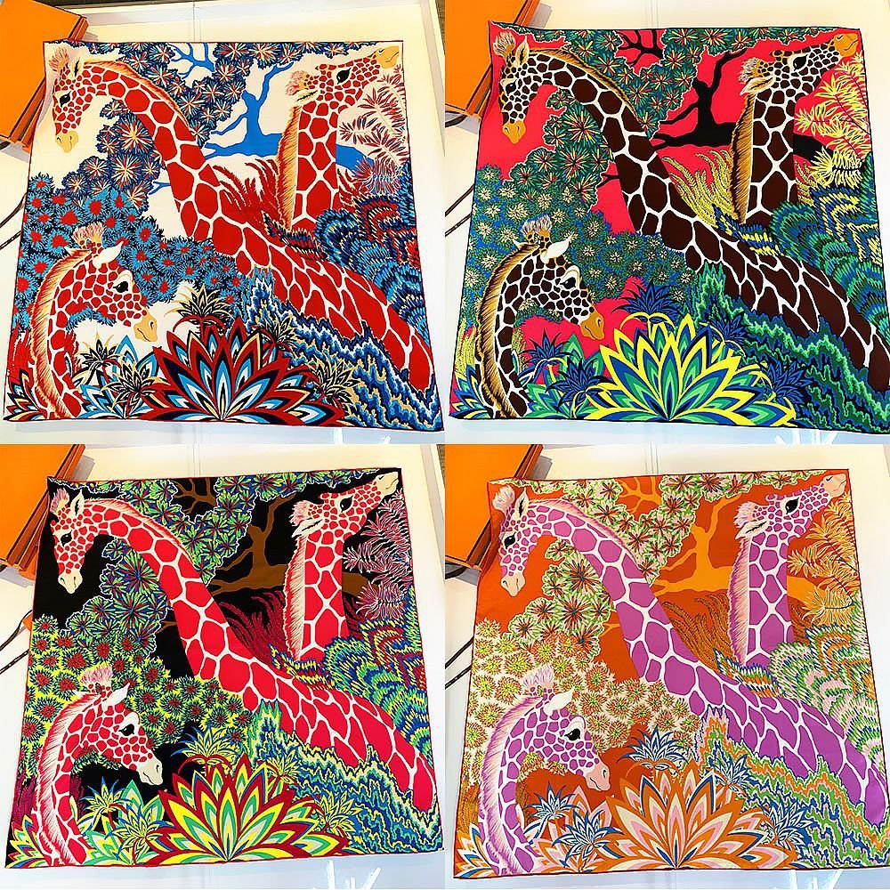 Vibrant Giraffe Scarf, 90cm Square, Hand-Rolled Twill