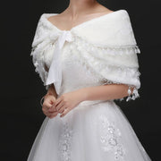 Warm White Fringed Shawl for Wedding Hair