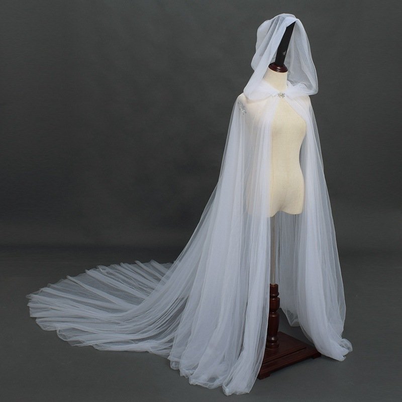 Wedding Shawl for Bride - Hooded Long Tail Scarf