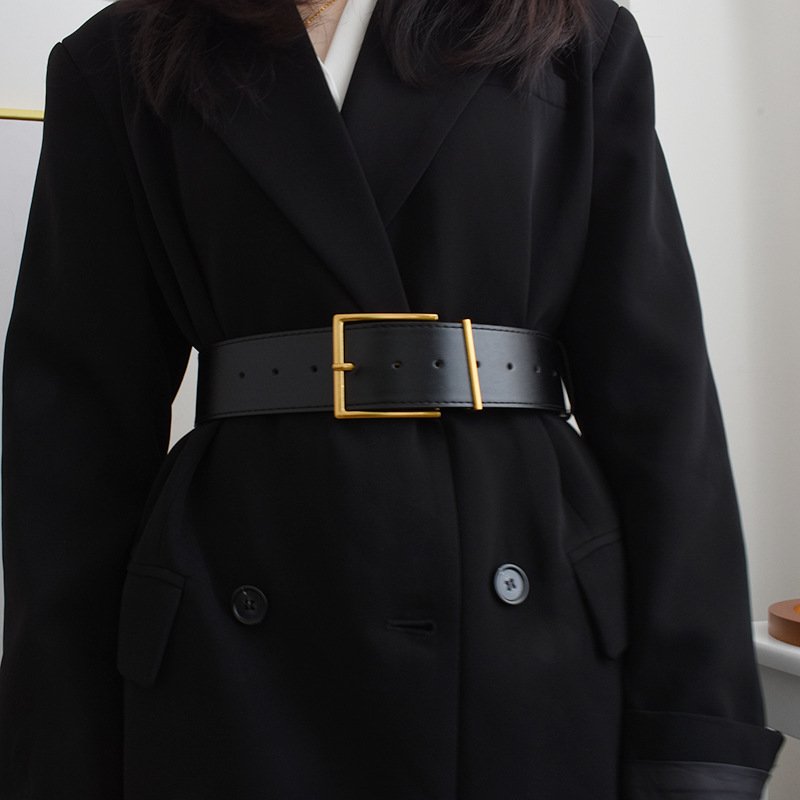 Wide Black Leather Belt for Women - Fashion Punk Style