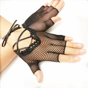 Fishnet Half-finger Gloves with Ribbon Accent