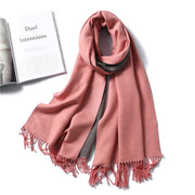 Warm Two-Tone Shawl Fringe Red Scarf for Women