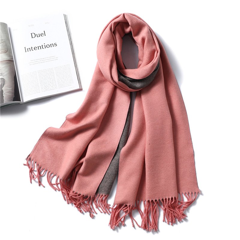 Warm Two-Tone Shawl Fringe Red Scarf for Women