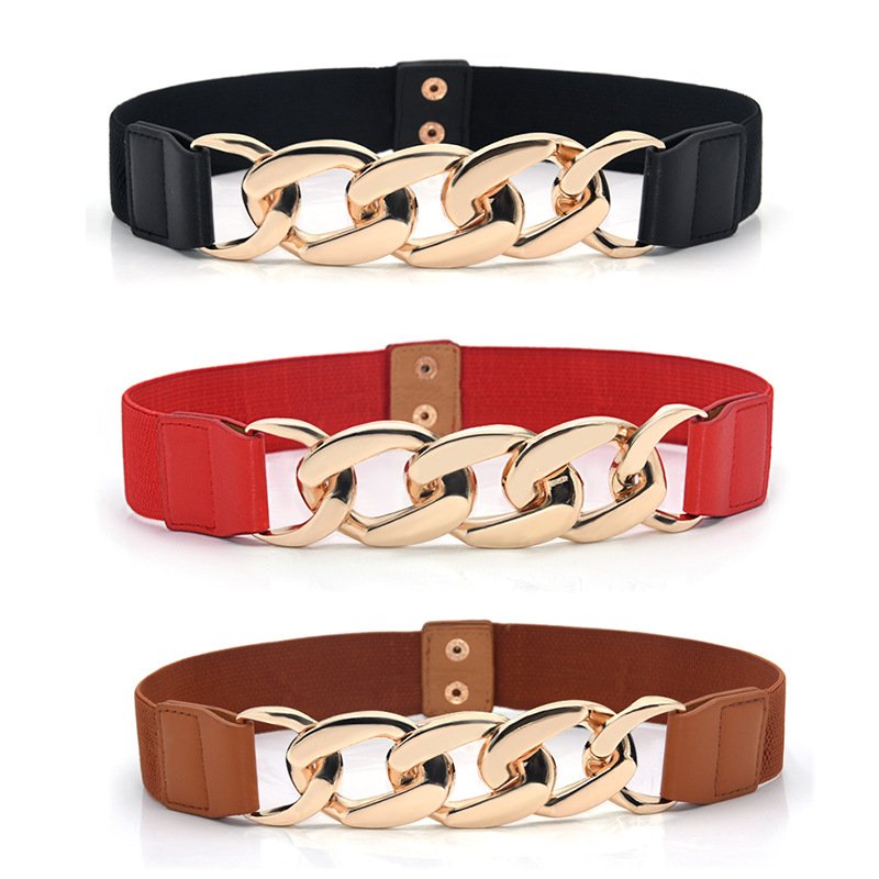Elastic Waistband Belt with Square Buckle