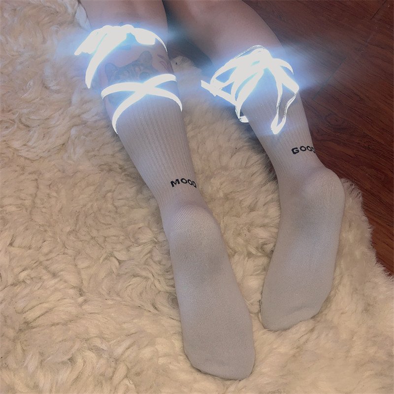 Reflective Socks with Cute Lettering Embroidery