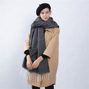 Dark Gray & Khaki Herringbone Fringe Shawl Scarf for Women