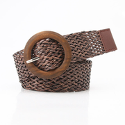 Women's Woven Belt with Wood Buckle
