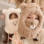 Bear Plush Scarf with Mask and Drawstring