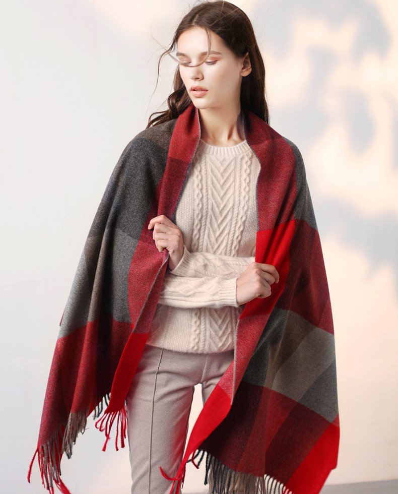 Stay Warm with Soft Cashmere Plaid Shawl