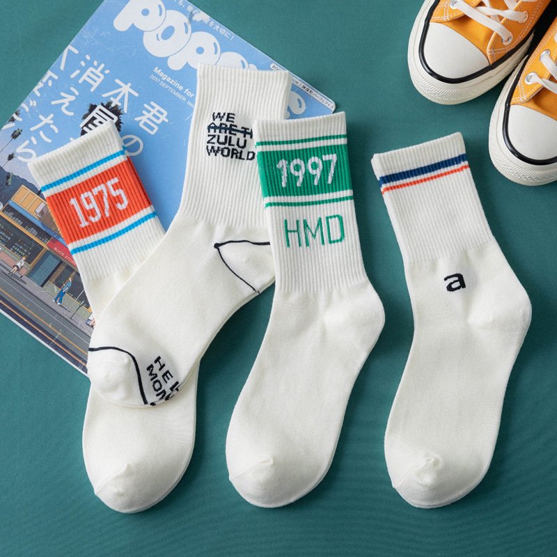 Trendy Alphabet Socks - Hip-Hop Style Cotton Tube Socks for Men & Women
