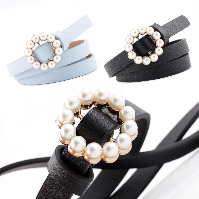 Elegant Faux Leather Pearl Belt