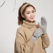 Warm Winter Flip Gloves for Women, Double Braided Half Finger Gloves