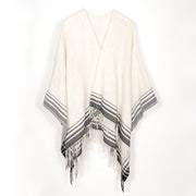 Cozy Striped Cloak - Neutral Wrap for Winter
