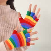 Rainbow Striped Fingerless Gloves for Women