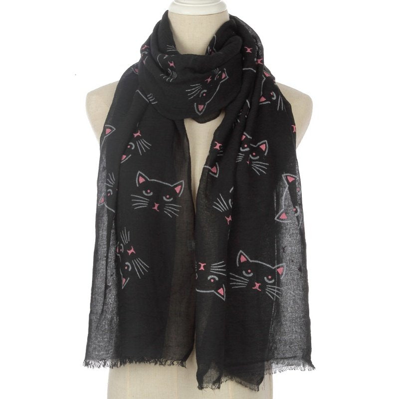 Soft White Scarf for Women - Kitty Print