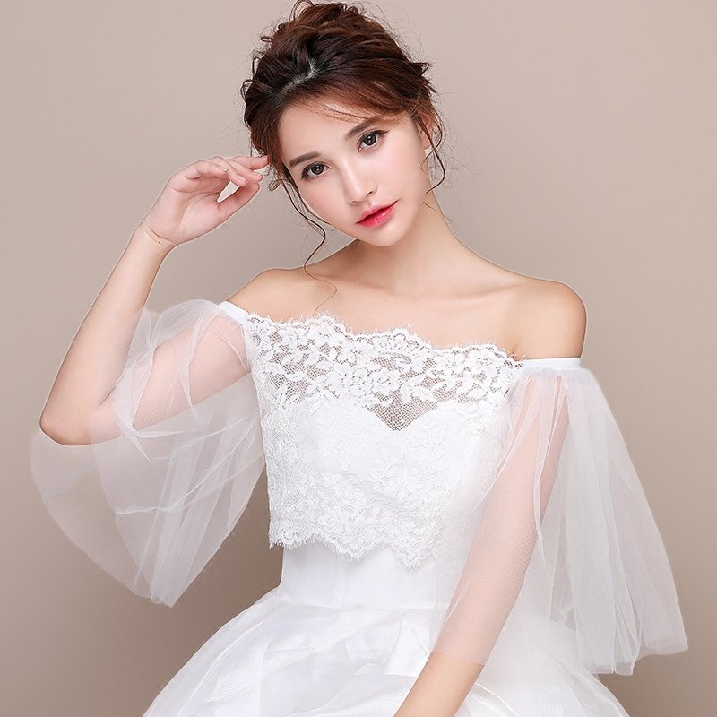 Elegant One-Shoulder Lace Shawl for Brides